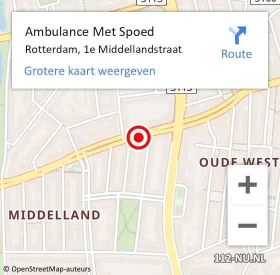Locatie op kaart van de 112 melding: Ambulance Met Spoed Naar Rotterdam, 1e Middellandstraat op 1 juni 2019 18:44