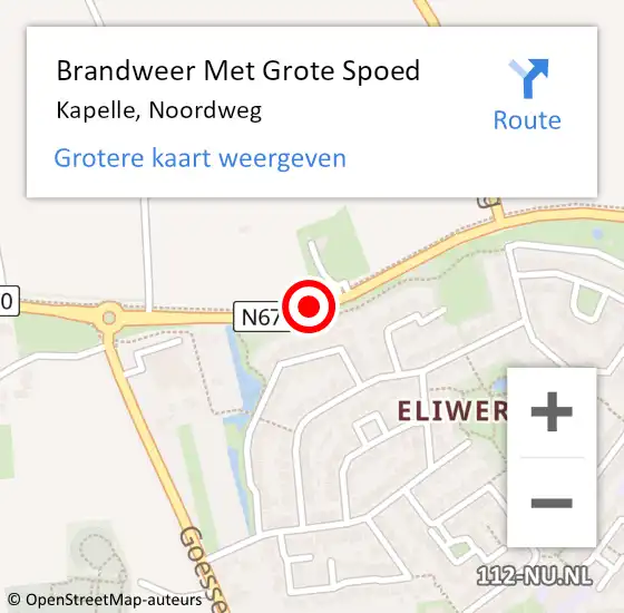 Locatie op kaart van de 112 melding: Brandweer Met Grote Spoed Naar Kapelle, Noordweg op 1 juni 2019 19:35