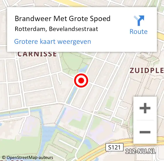 Locatie op kaart van de 112 melding: Brandweer Met Grote Spoed Naar Rotterdam, Bevelandsestraat op 1 juni 2019 19:47