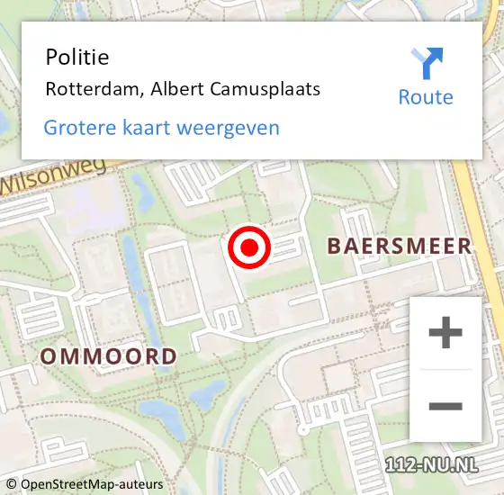 Locatie op kaart van de 112 melding: Politie Rotterdam, Albert Camusplaats op 1 juni 2019 20:42