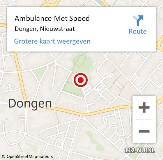 Locatie op kaart van de 112 melding: Ambulance Met Spoed Naar Dongen, Nieuwstraat op 1 juni 2019 21:08