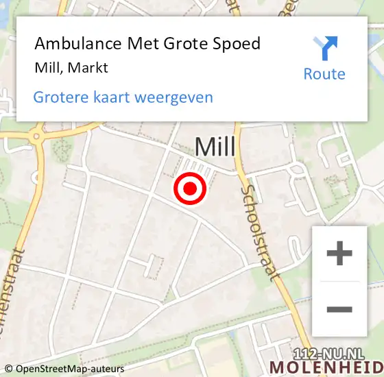 Locatie op kaart van de 112 melding: Ambulance Met Grote Spoed Naar Mill, Markt op 1 juni 2019 23:02