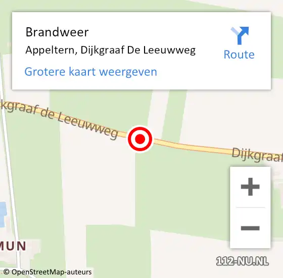 Locatie op kaart van de 112 melding: Brandweer Appeltern, Dijkgraaf De Leeuwweg op 2 juni 2019 00:48