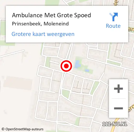 Locatie op kaart van de 112 melding: Ambulance Met Grote Spoed Naar Prinsenbeek, Moleneind op 2 juni 2019 00:50