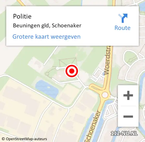 Locatie op kaart van de 112 melding: Politie Beuningen gld, Schoenaker op 2 juni 2019 01:39