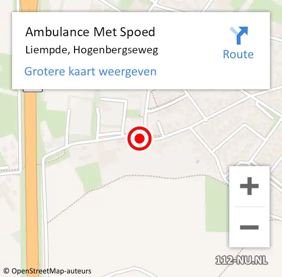 Locatie op kaart van de 112 melding: Ambulance Met Spoed Naar Liempde, Hogenbergseweg op 2 juni 2019 02:33