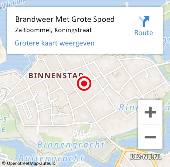 Locatie op kaart van de 112 melding: Brandweer Met Grote Spoed Naar Zaltbommel, Koningstraat op 2 juni 2019 03:56