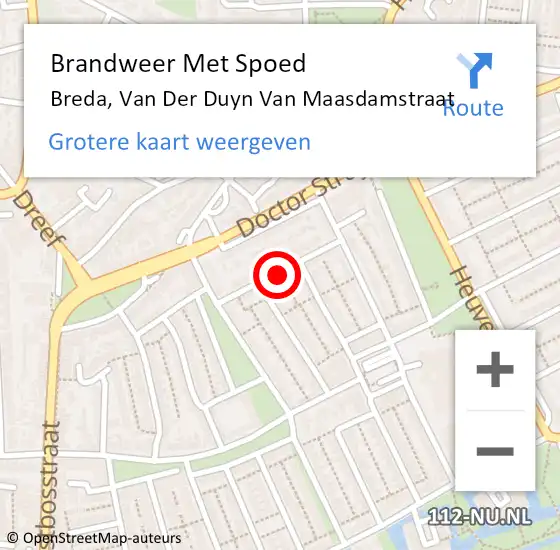 Locatie op kaart van de 112 melding: Brandweer Met Spoed Naar Breda, Van Der Duyn Van Maasdamstraat op 2 juni 2019 04:01