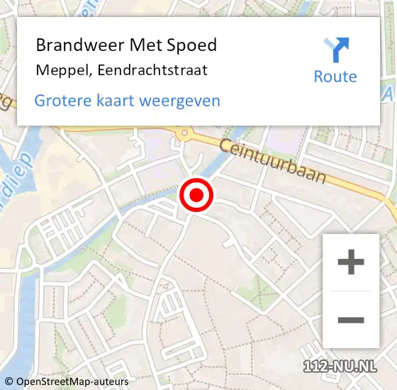 Locatie op kaart van de 112 melding: Brandweer Met Spoed Naar Meppel, Eendrachtstraat op 2 juni 2019 05:56