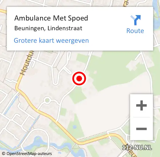 Locatie op kaart van de 112 melding: Ambulance Met Spoed Naar Beuningen, Lindenstraat op 2 juni 2019 06:47