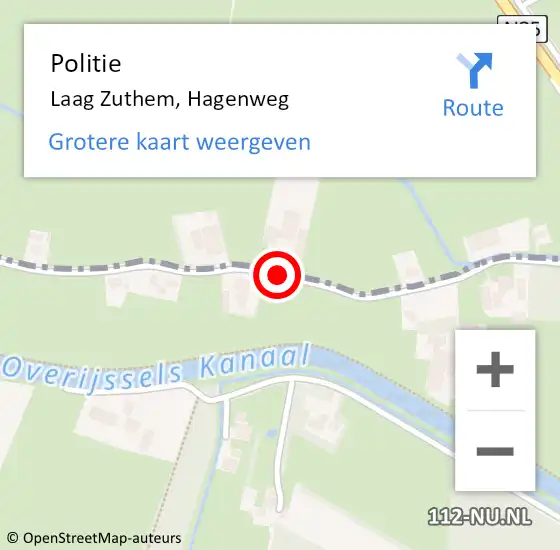 Locatie op kaart van de 112 melding: Politie Laag Zuthem, Hagenweg op 2 juni 2019 09:51