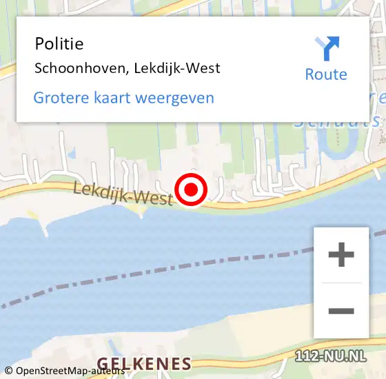 Locatie op kaart van de 112 melding: Politie Schoonhoven, Lekdijk-West op 2 juni 2019 10:17