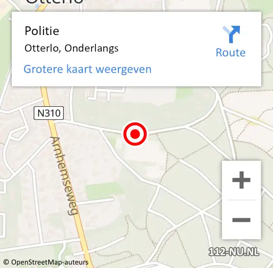 Locatie op kaart van de 112 melding: Politie Otterlo, Onderlangs op 2 juni 2019 10:52