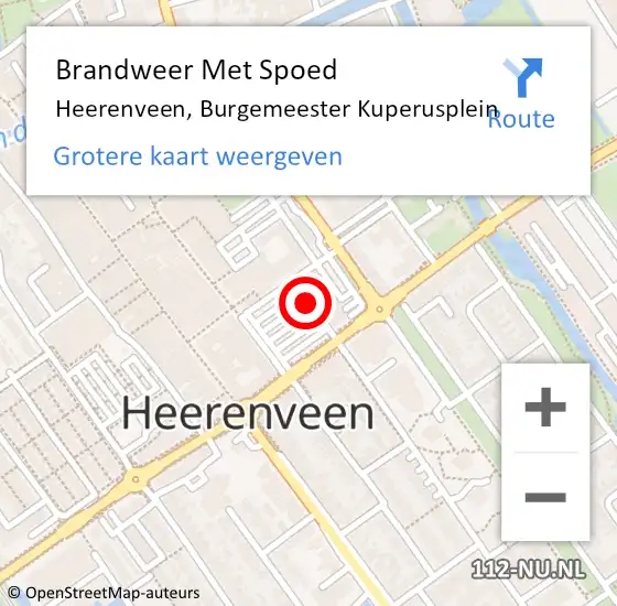 Locatie op kaart van de 112 melding: Brandweer Met Spoed Naar Heerenveen, Burgemeester Kuperusplein op 2 juni 2019 11:38