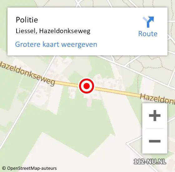 Locatie op kaart van de 112 melding: Politie Liessel, Hazeldonkseweg op 2 juni 2019 11:52