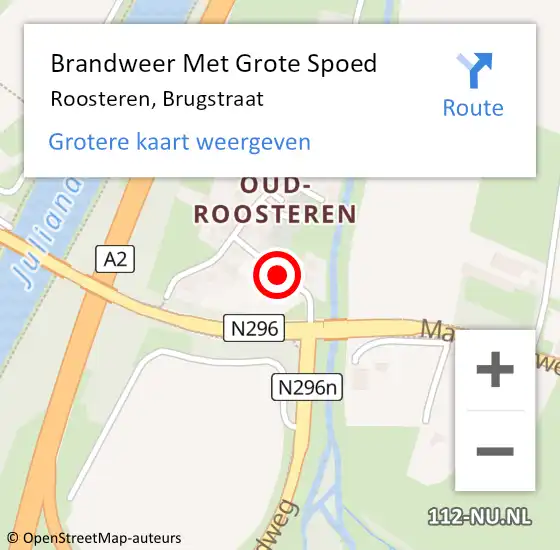 Locatie op kaart van de 112 melding: Brandweer Met Grote Spoed Naar Roosteren, Brugstraat op 2 juni 2019 12:26