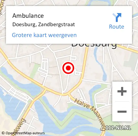 Locatie op kaart van de 112 melding: Ambulance Doesburg, Zandbergstraat op 2 juni 2019 12:57