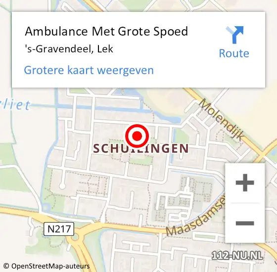 Locatie op kaart van de 112 melding: Ambulance Met Grote Spoed Naar 's-Gravendeel, Lek op 2 juni 2019 13:58