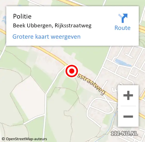 Locatie op kaart van de 112 melding: Politie Beek Ubbergen, Rijksstraatweg op 2 juni 2019 14:05