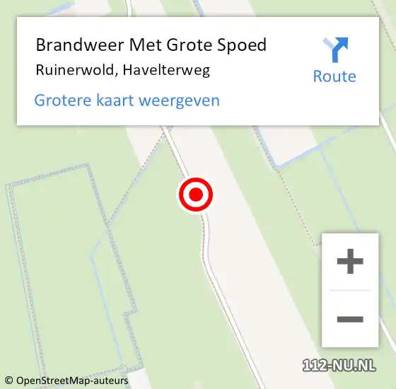 Locatie op kaart van de 112 melding: Brandweer Met Grote Spoed Naar Ruinerwold, Havelterweg op 2 juni 2019 14:44