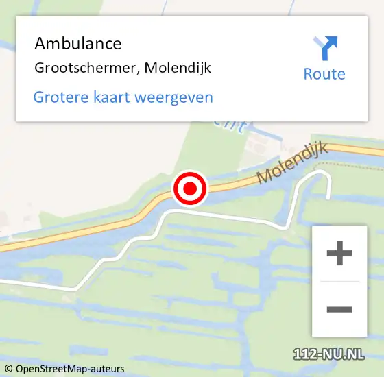 Locatie op kaart van de 112 melding: Ambulance Grootschermer, Molendijk op 2 juni 2019 15:20