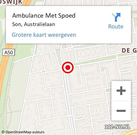 Locatie op kaart van de 112 melding: Ambulance Met Spoed Naar Son, Australielaan op 2 juni 2019 15:42