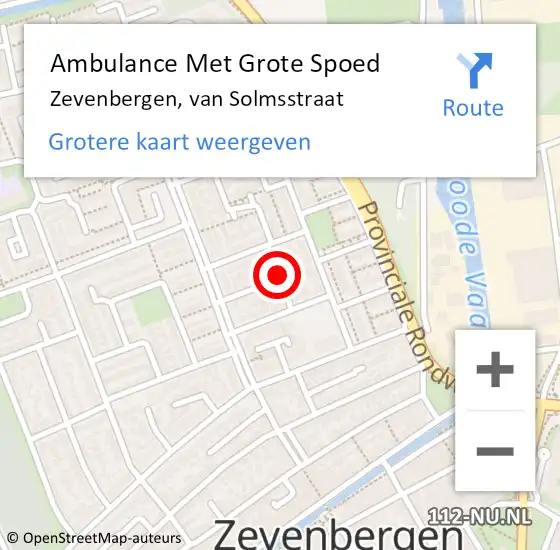 Locatie op kaart van de 112 melding: Ambulance Met Grote Spoed Naar Zevenbergen, van Solmsstraat op 2 juni 2019 15:49