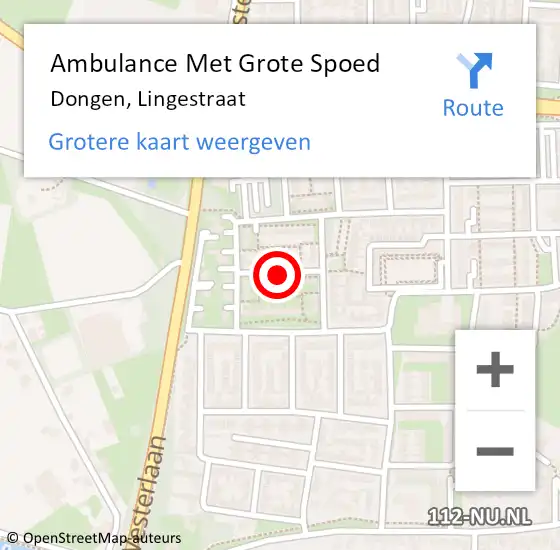 Locatie op kaart van de 112 melding: Ambulance Met Grote Spoed Naar Dongen, Lingestraat op 2 juni 2019 16:14