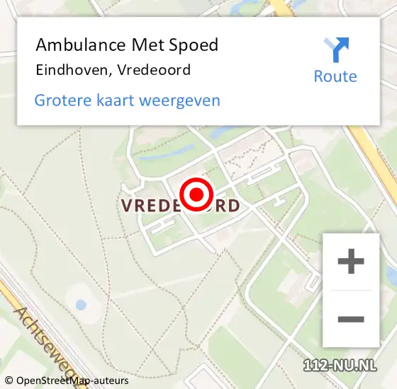 Locatie op kaart van de 112 melding: Ambulance Met Spoed Naar Eindhoven, Vredeoord op 2 juni 2019 16:34