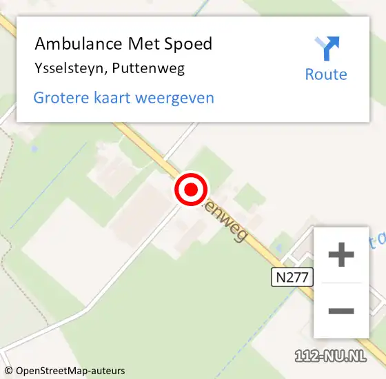 Locatie op kaart van de 112 melding: Ambulance Met Spoed Naar Ysselsteyn, Puttenweg op 2 juni 2019 17:02