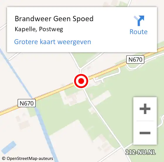 Locatie op kaart van de 112 melding: Brandweer Geen Spoed Naar Kapelle, Postweg op 2 juni 2019 17:07