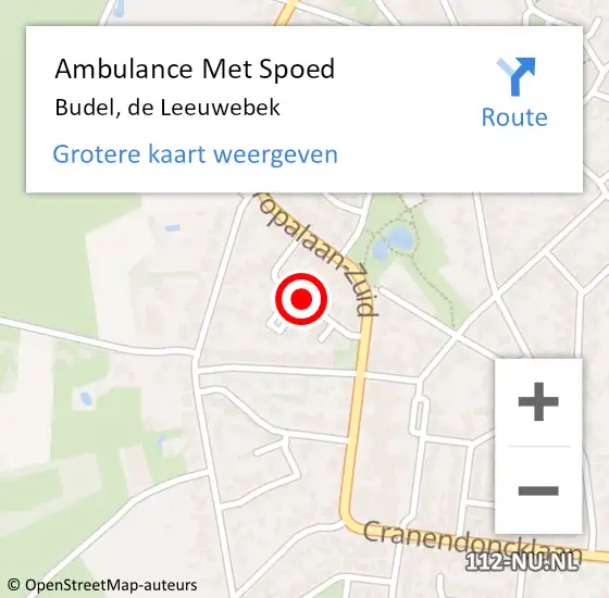 Locatie op kaart van de 112 melding: Ambulance Met Spoed Naar Budel, de Leeuwebek op 2 juni 2019 20:05