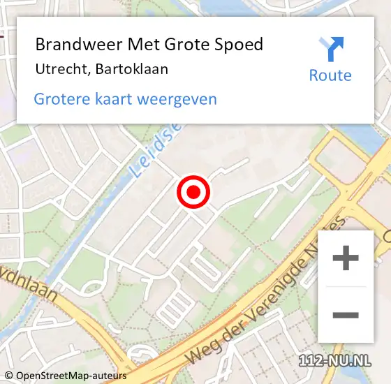 Locatie op kaart van de 112 melding: Brandweer Met Grote Spoed Naar Utrecht, Bartoklaan op 2 juni 2019 20:31