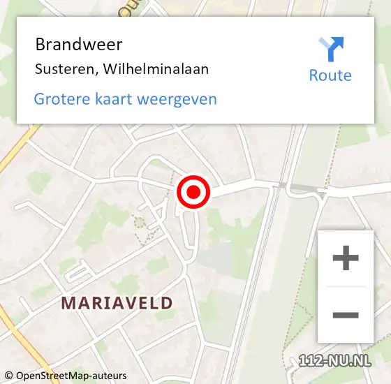 Locatie op kaart van de 112 melding: Brandweer Susteren, Wilhelminalaan op 2 juni 2019 20:46