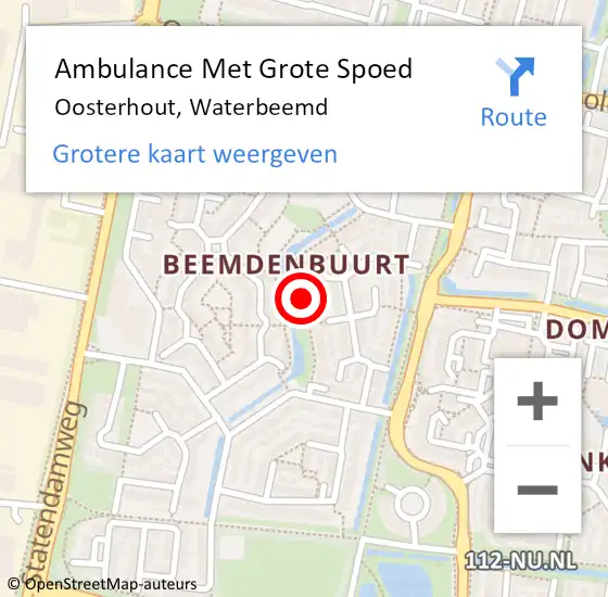 Locatie op kaart van de 112 melding: Ambulance Met Grote Spoed Naar Oosterhout, Waterbeemd op 2 juni 2019 21:17