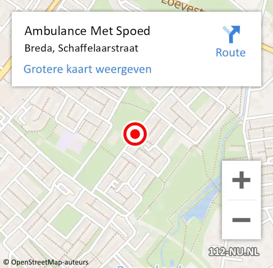 Locatie op kaart van de 112 melding: Ambulance Met Spoed Naar Breda, Schaffelaarstraat op 2 juni 2019 22:01