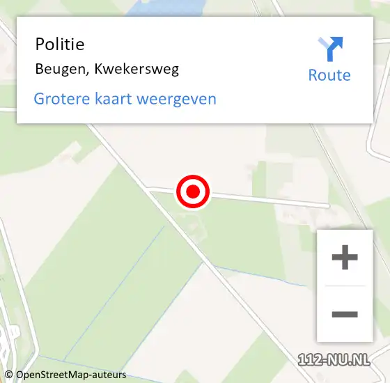 Locatie op kaart van de 112 melding: Politie Beugen, Kwekersweg op 3 juni 2019 02:01