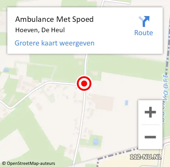 Locatie op kaart van de 112 melding: Ambulance Met Spoed Naar Hoeven, De Heul op 3 juni 2019 02:15
