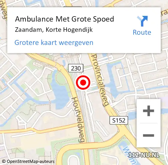 Locatie op kaart van de 112 melding: Ambulance Met Grote Spoed Naar Zaandam, Korte Hogendijk op 3 juni 2019 07:52