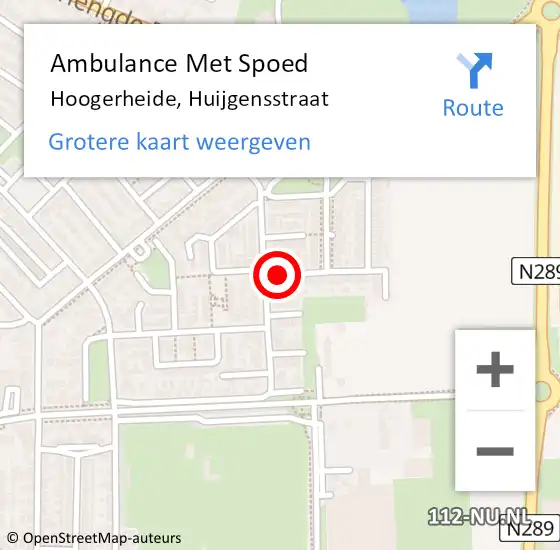 Locatie op kaart van de 112 melding: Ambulance Met Spoed Naar Hoogerheide, Huijgensstraat op 3 juni 2019 07:53