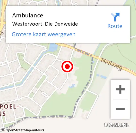 Locatie op kaart van de 112 melding: Ambulance Westervoort, Die Denweide op 3 juni 2019 08:58