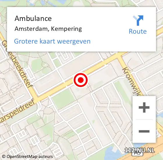 Locatie op kaart van de 112 melding: Ambulance Amsterdam, Kempering op 3 juni 2019 09:03