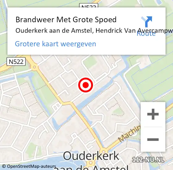 Locatie op kaart van de 112 melding: Brandweer Met Grote Spoed Naar Ouderkerk aan de Amstel, Hendrick Van Avercampweg op 3 juni 2019 09:13