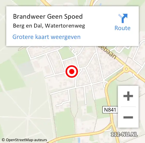 Locatie op kaart van de 112 melding: Brandweer Geen Spoed Naar Berg en Dal, Watertorenweg op 3 juni 2019 09:15