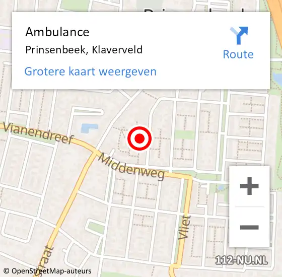 Locatie op kaart van de 112 melding: Ambulance Prinsenbeek, Klaverveld op 3 juni 2019 09:40