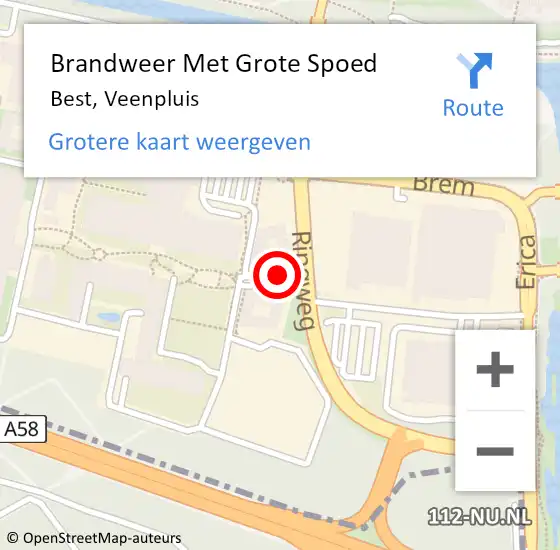 Locatie op kaart van de 112 melding: Brandweer Met Grote Spoed Naar Best, Veenpluis op 3 juni 2019 10:26