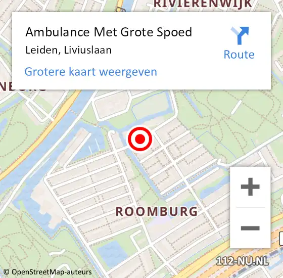 Locatie op kaart van de 112 melding: Ambulance Met Grote Spoed Naar Leiden, Liviuslaan op 3 juni 2019 10:27