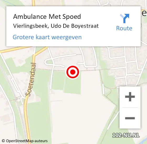 Locatie op kaart van de 112 melding: Ambulance Met Spoed Naar Vierlingsbeek, Udo de Boyestraat op 3 juni 2019 13:42