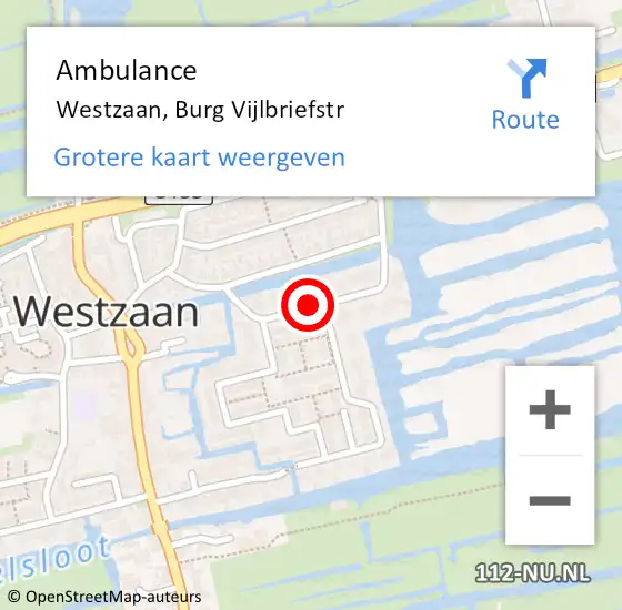 Locatie op kaart van de 112 melding: Ambulance Westzaan, Burg Vijlbriefstr op 3 juni 2019 13:51