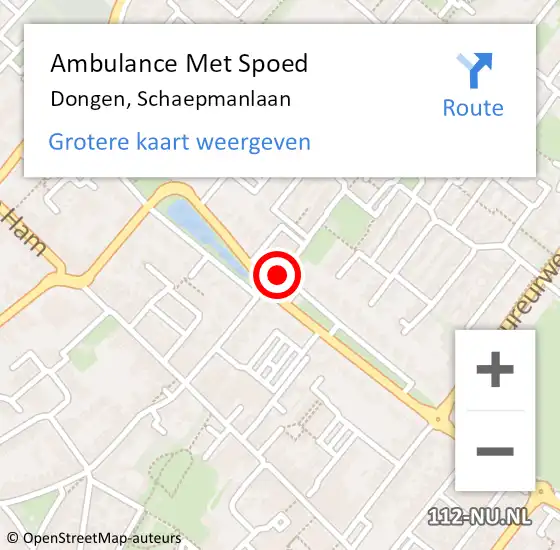 Locatie op kaart van de 112 melding: Ambulance Met Spoed Naar Dongen, Schaepmanlaan op 3 juni 2019 14:46